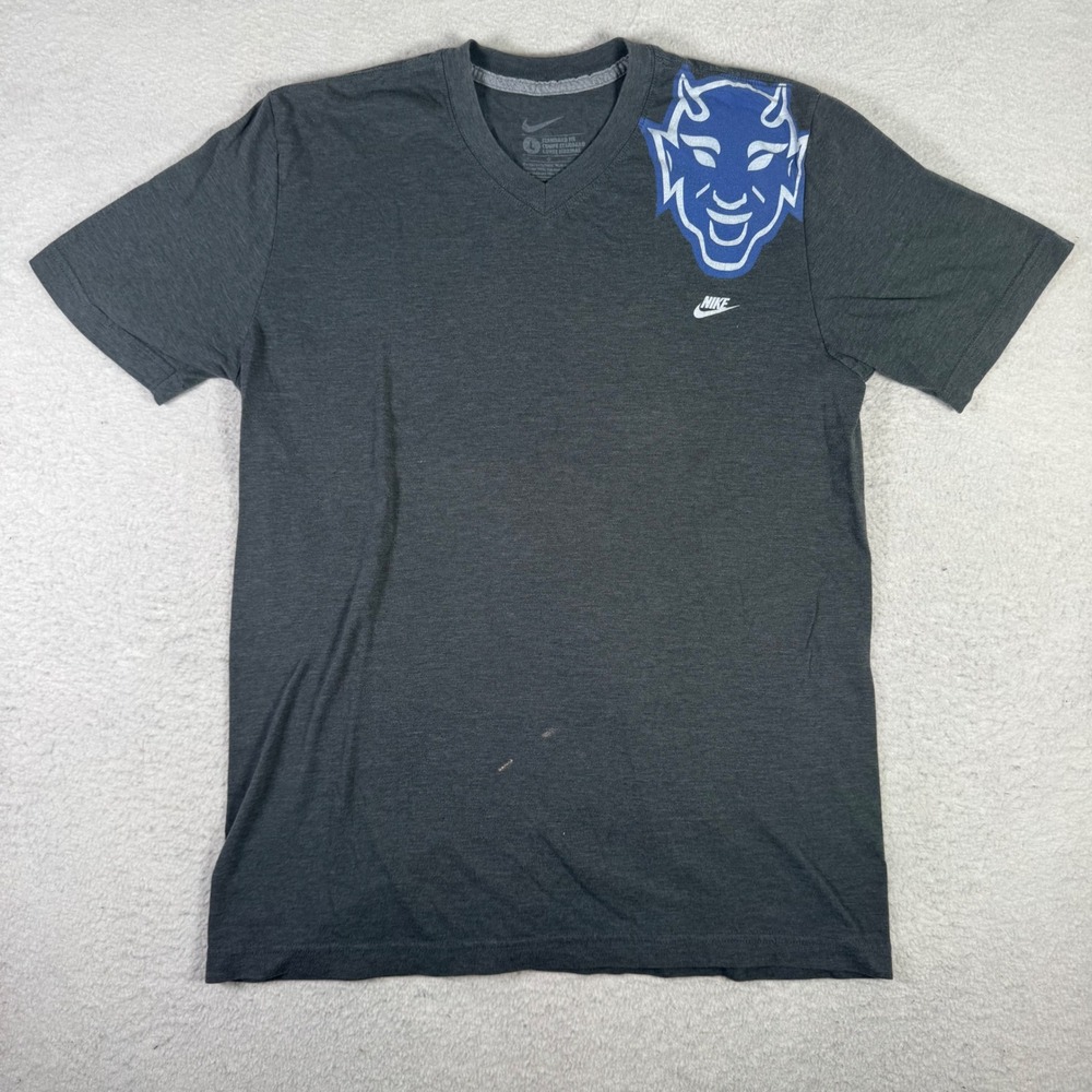 Nike Duke Blue Devils T-Shirt Mens Large Charcoal Gray Good V-Neck Graphic Tee